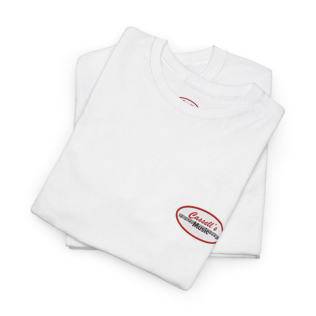 Retro Oval Logo Tee — Small Chest Graphic White T-Shirt