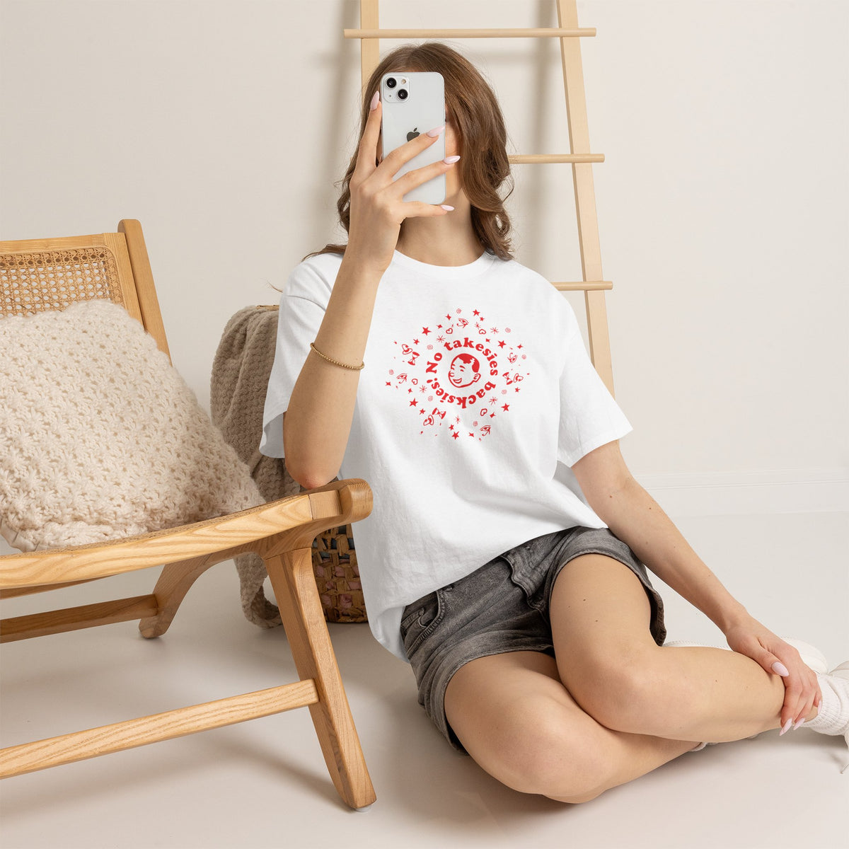 No takebacks! Retro Smile Tee — Cute Red Graphic T-Shirt