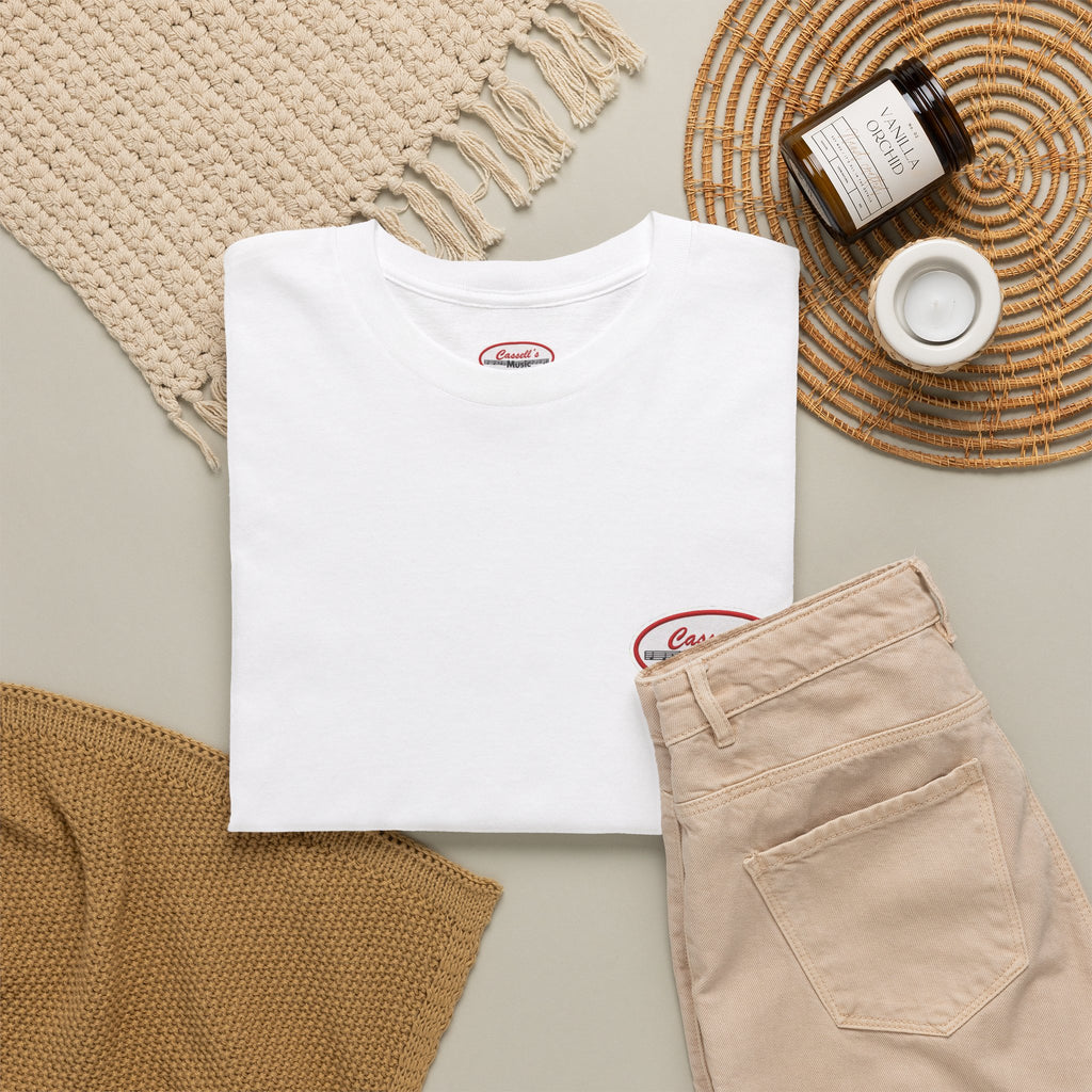 Retro Oval Logo Tee — Small Chest Graphic White T-Shirt