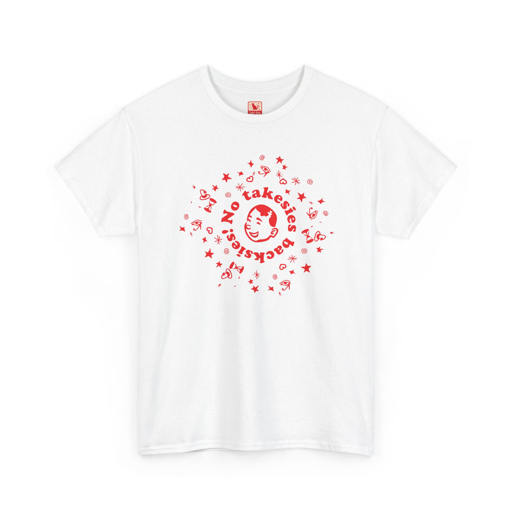 No takebacks! Retro Smile Tee — Cute Red Graphic T-Shirt