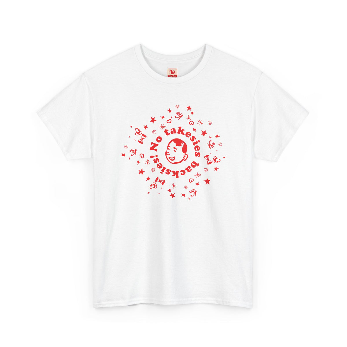 No takebacks! Retro Smile Tee — Cute Red Graphic T-Shirt