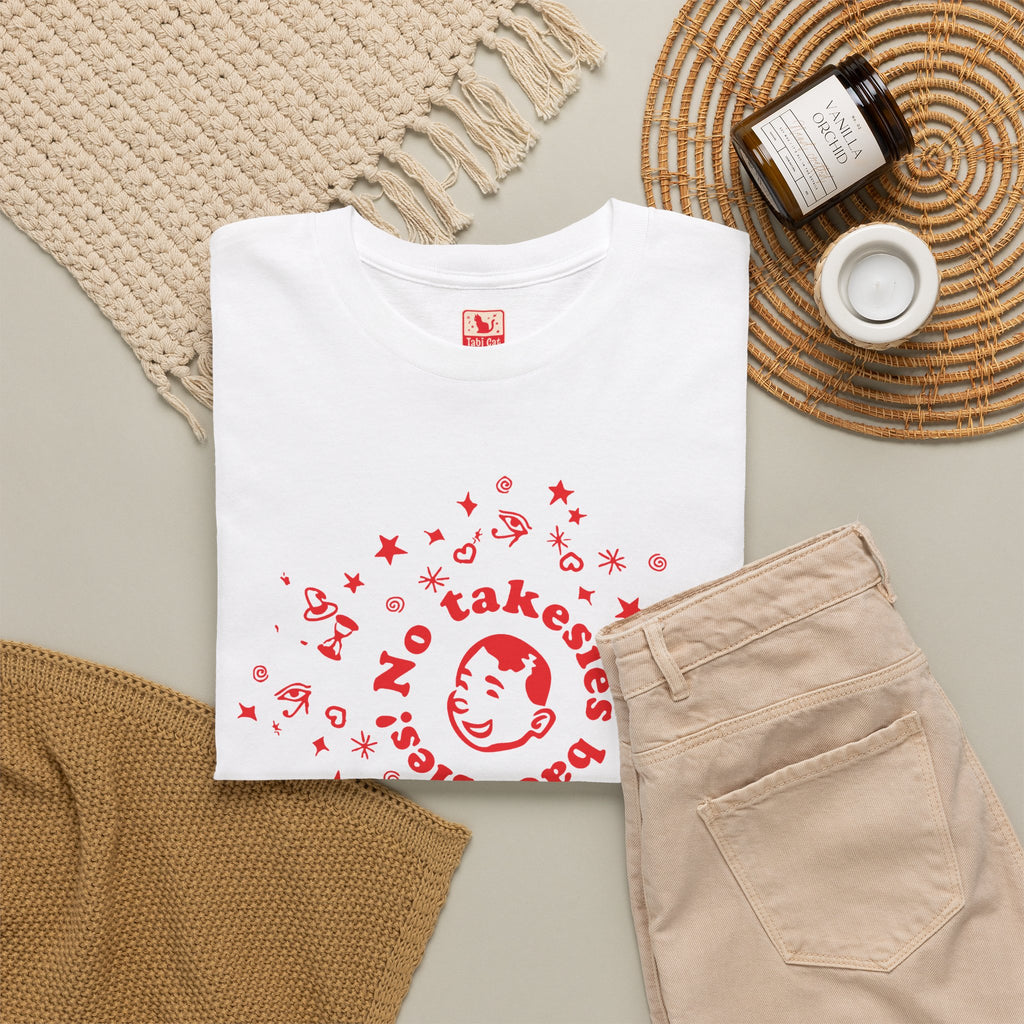 No takebacks! Retro Smile Tee — Cute Red Graphic T-Shirt