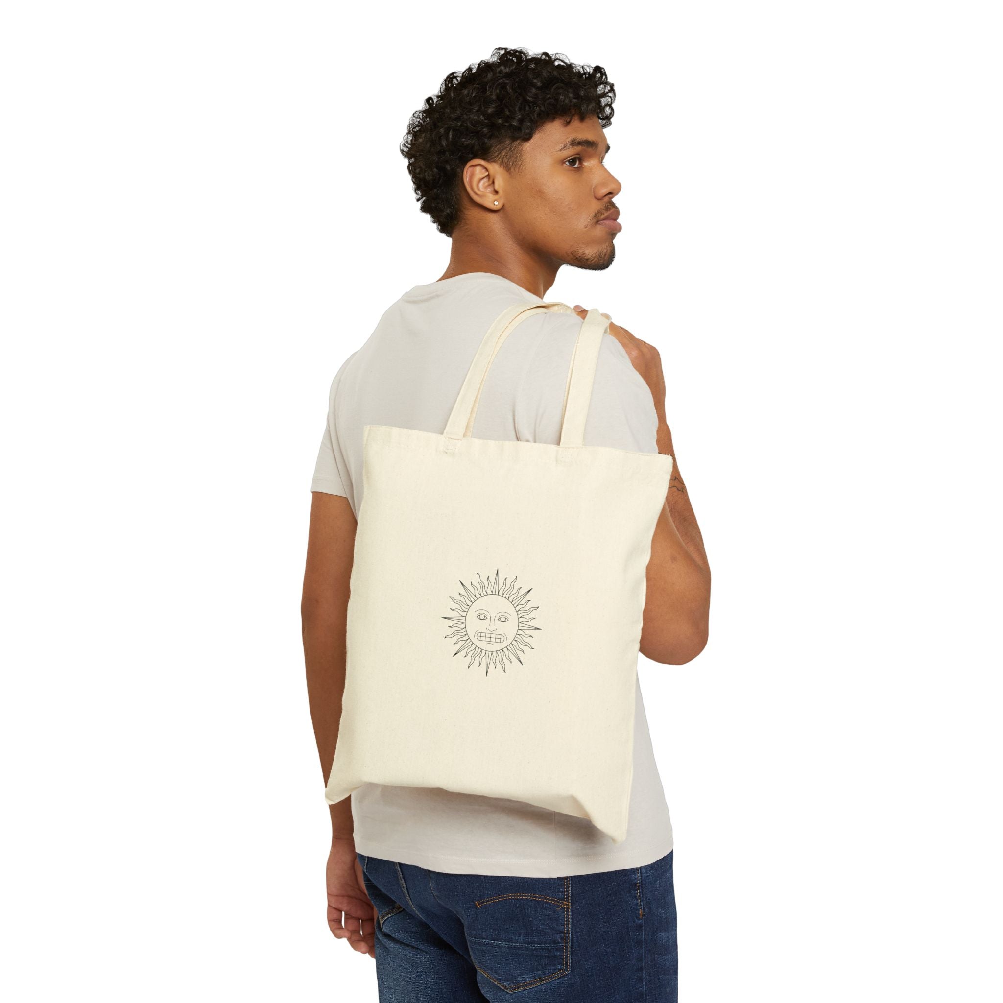 Sun with Teeth Canvas Tote Bag — Boho Sunburst Cotton