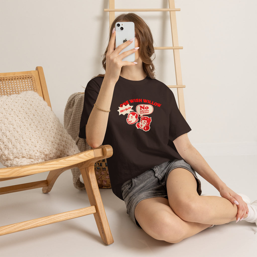 One Wish Willow - No Takesies Backsies - Unisex Heavy Cotton Tee - Dark Chocolate