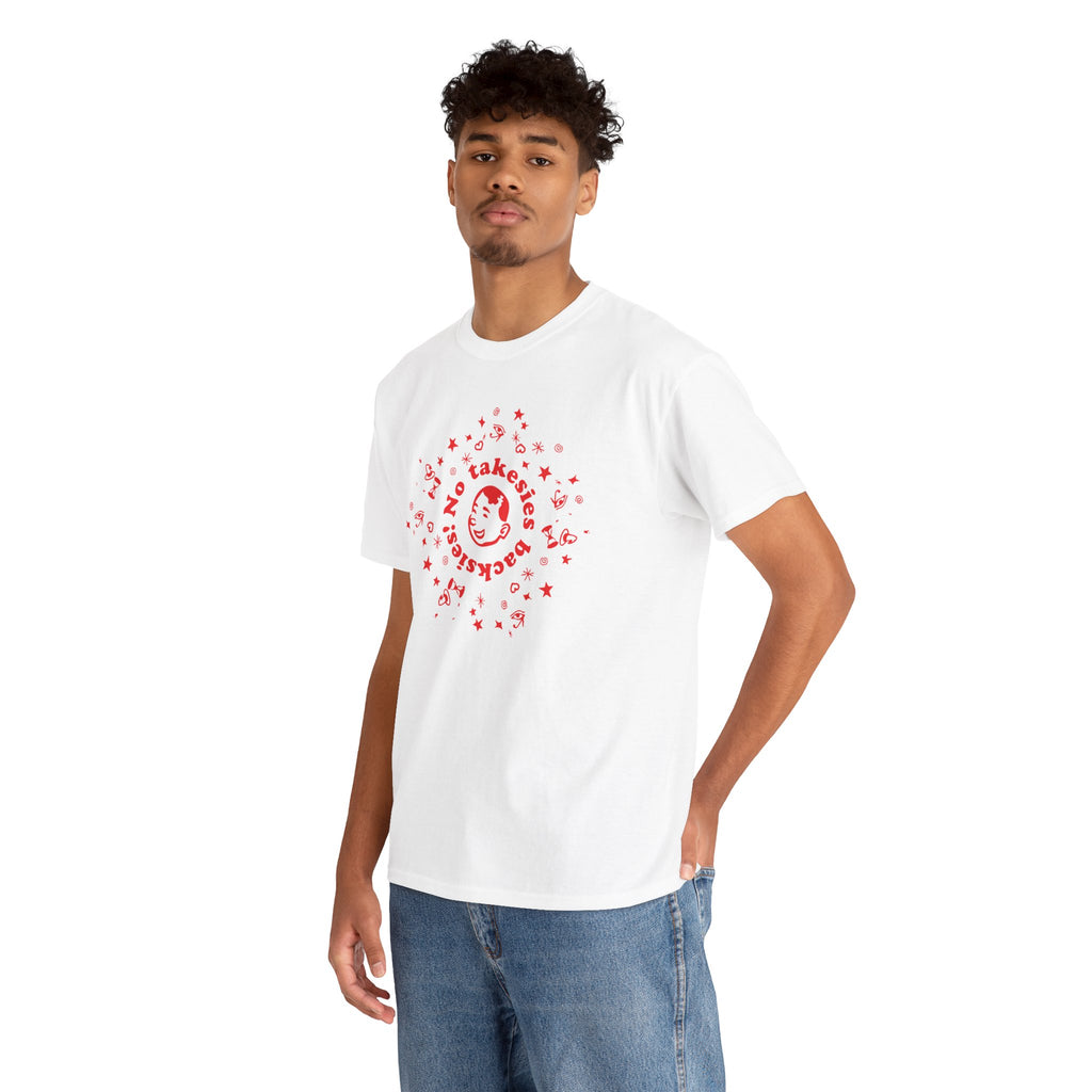 No takebacks! Retro Smile Tee — Cute Red Graphic T-Shirt