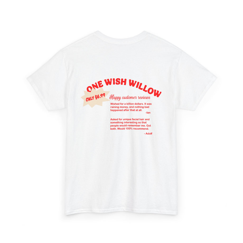 One Wish Willow Graphic Tee — Retro Red Print Chest & Back