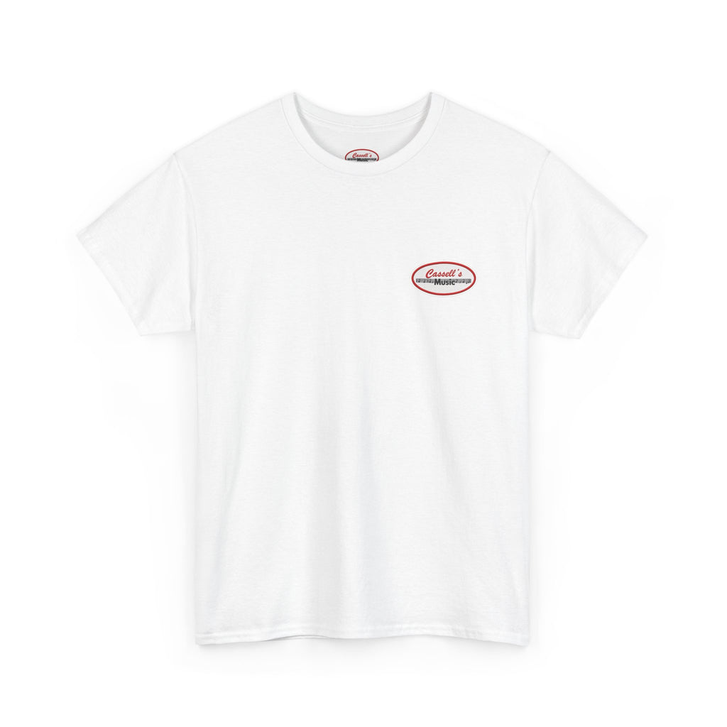 Retro Oval Logo Tee — Small Chest Graphic White T-Shirt
