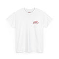 Retro Oval Logo Tee — Small Chest Graphic White T-Shirt