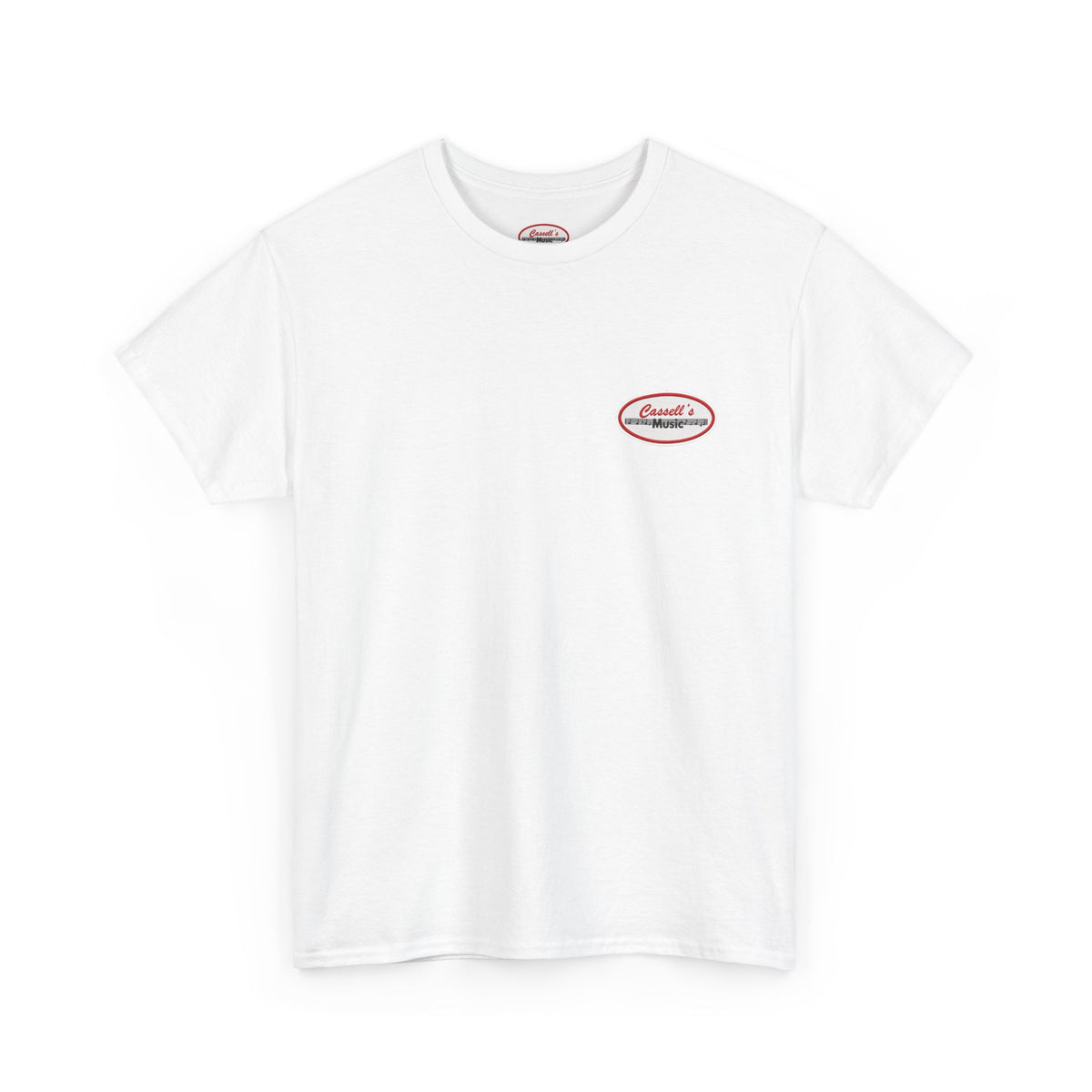 Retro Oval Logo Tee — Small Chest Graphic White T-Shirt
