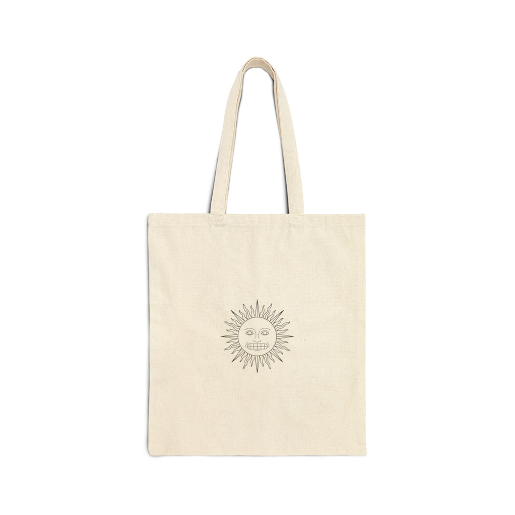 Sun with Teeth Canvas Tote Bag — Boho Sunburst Cotton