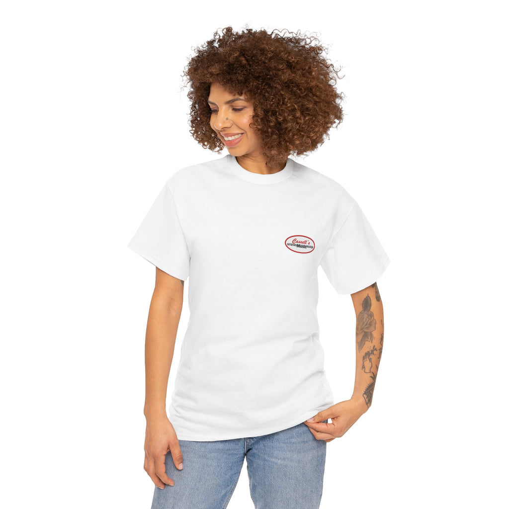 Retro Oval Logo Tee — Small Chest Graphic White T-Shirt